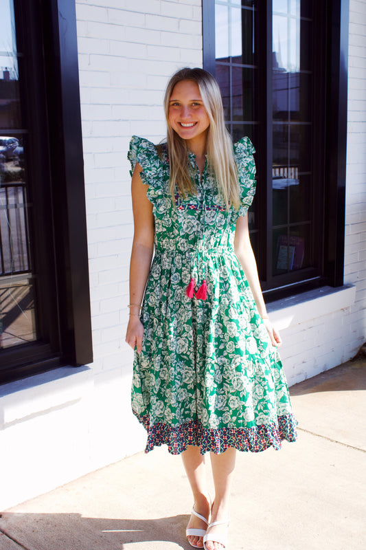 Tasseled Tiered Midi Dress