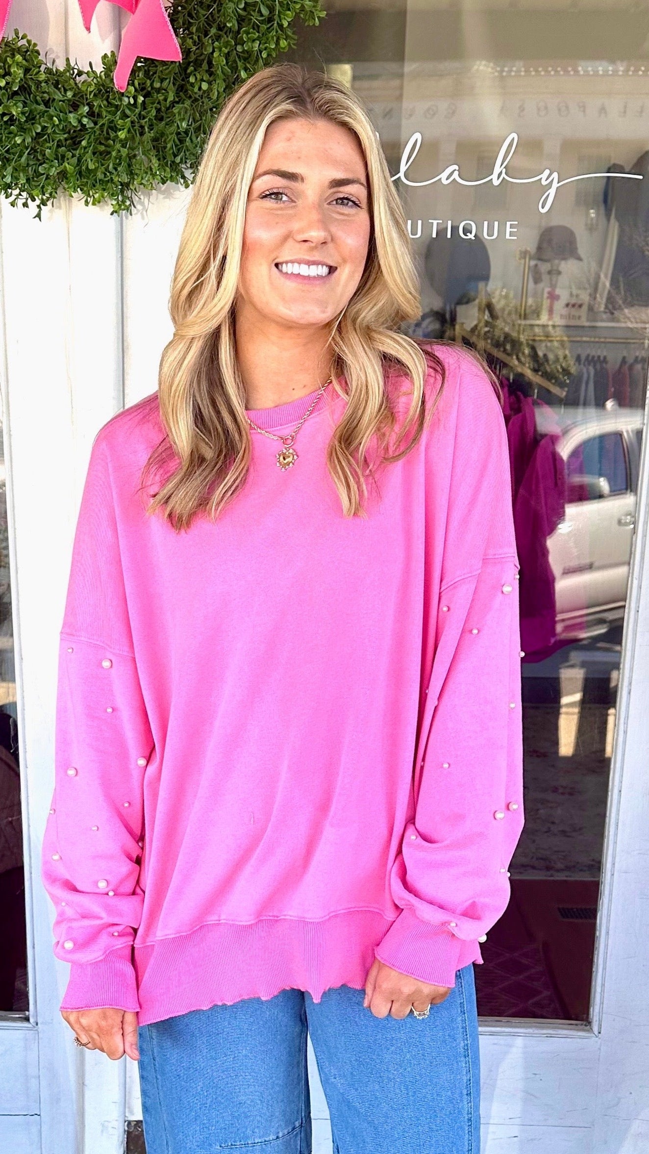 Pearl Sleeve Embellished Sweatshirt